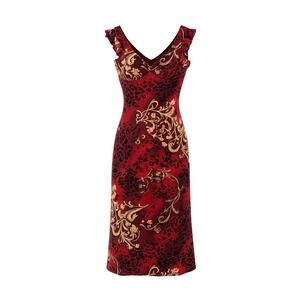 La Belle Vintage Babydoll Burgundy Asian Inspired Midi Dress Whimsigoth Size S